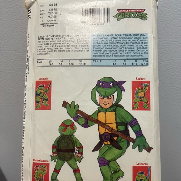 Butterick 5143 Kids Size 4-14 Teenage Mutant Ninja Turtles Playsuit patterns - Picture 5 of 9